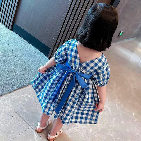 Vestido Azul Xadrez - 2 a 9 anos