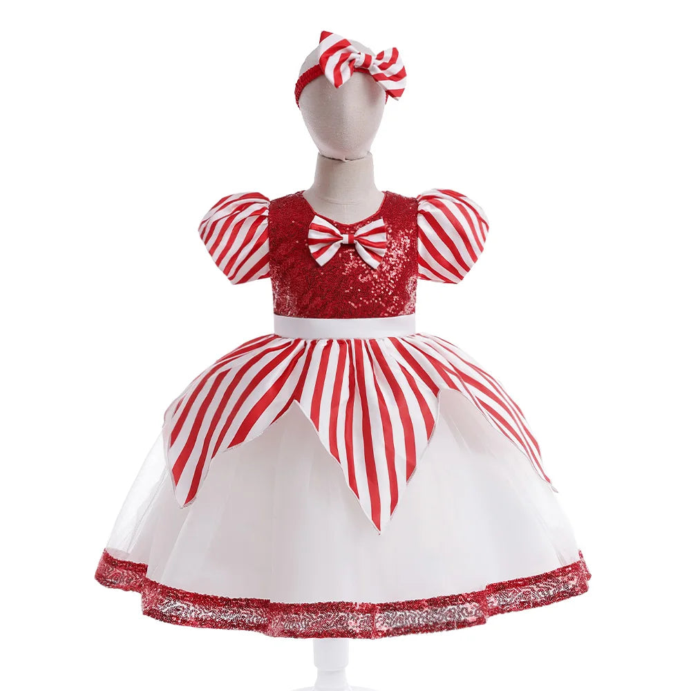 Vestido Natalino Listrado - 3 a 10 anos