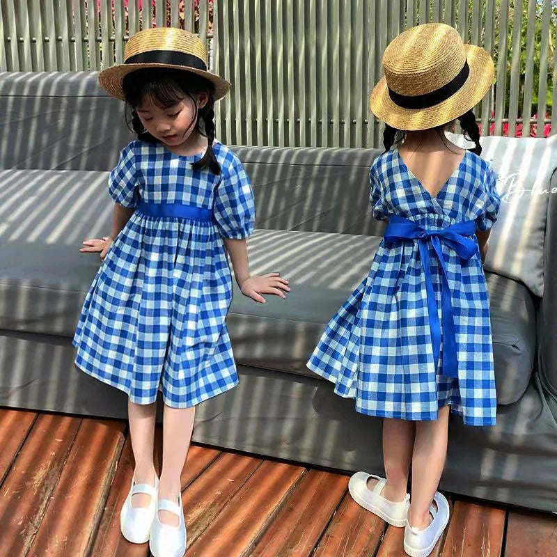 Vestido Azul Xadrez - 2 a 9 anos