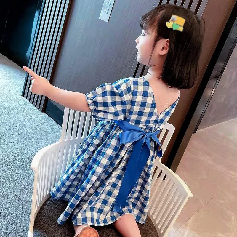 Vestido Azul Xadrez - 2 a 9 anos