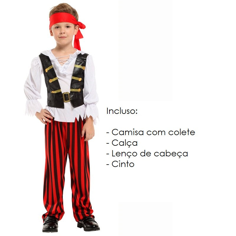 Fantasia Infantil de Pirata para Meninos - 110 a 140 cm