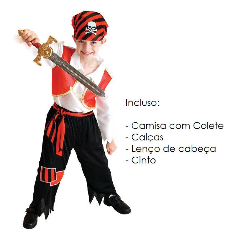 Fantasia Infantil de Pirata para Meninos - 110 a 140 cm