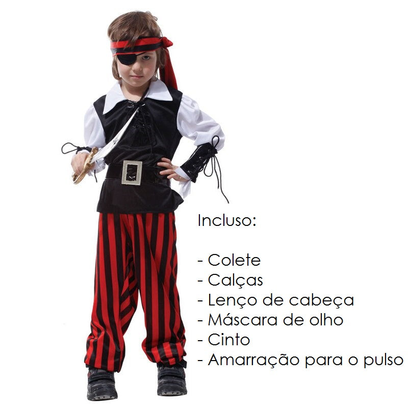 Fantasia Infantil de Pirata para Meninos - 110 a 140 cm