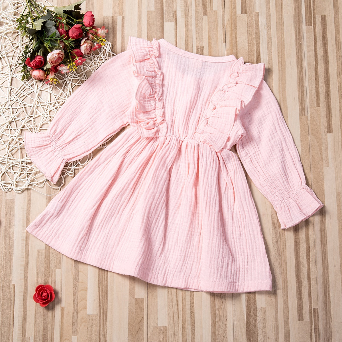 Vestido Sólido Manga Longa - 1 a 5 anos
