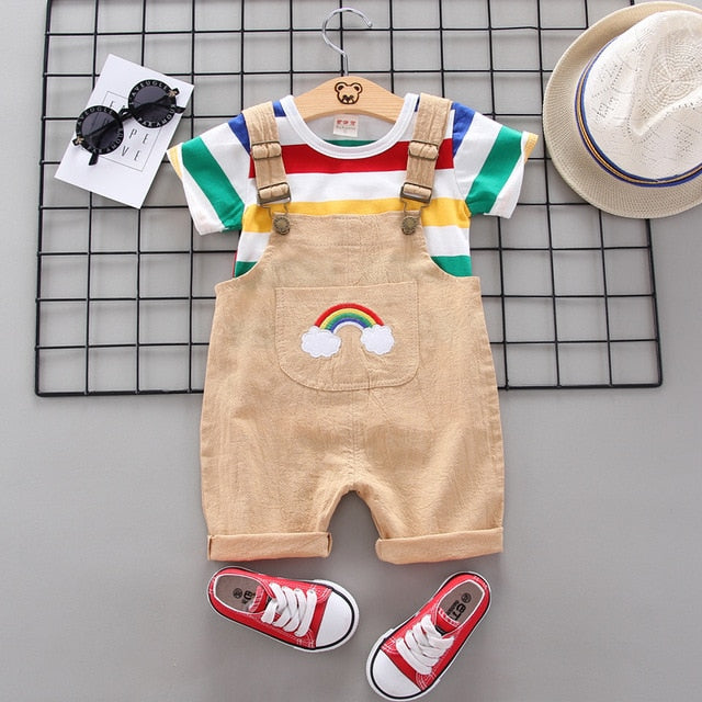 Conjunto de Roupas de Verão Para Meninos Com Duas Peças (Camisa + Bermuda) - 9 Meses a 4 Anos