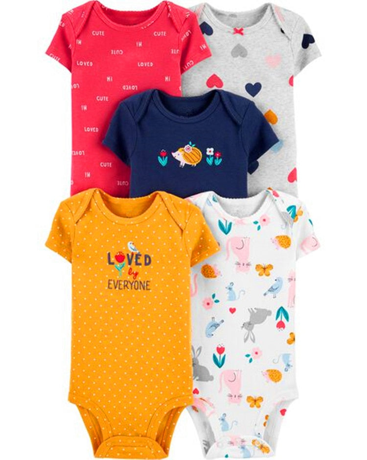 Conjunto de Macacão Infantil de Manga Curta 100% algodão 5 peças