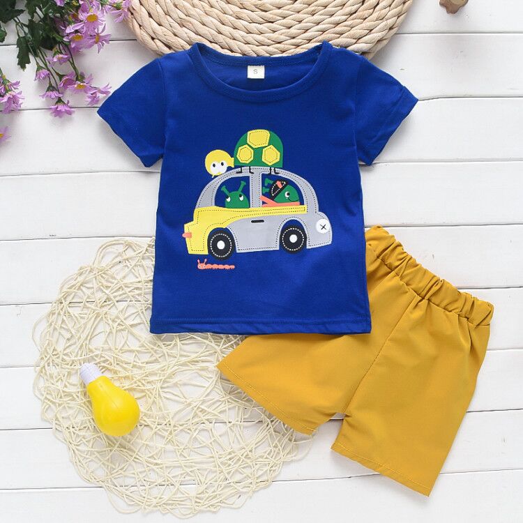 Conjunto de Roupas de Verão Para Meninos Com Duas Peças (Camisa + Bermuda) - 9 Meses a 4 Anos