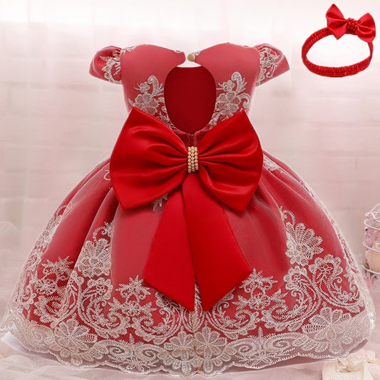 Vestido elegante de renda 3 a 24 meses - Vermelho/Bordado