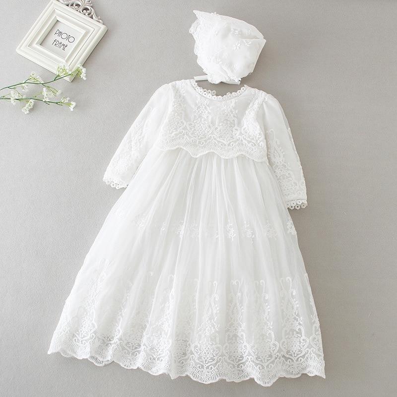 Vestido de Renda Mandrião para Batizado Manga Comprida - 3 a 24 meses