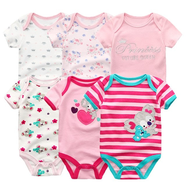 Body para bebês 6 estilos, roupas para meninas manga curta com desenhos animados