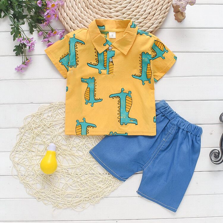 Conjunto de Roupas de Verão Para Meninos Com Duas Peças (Camisa + Bermuda) - 9 Meses a 4 Anos