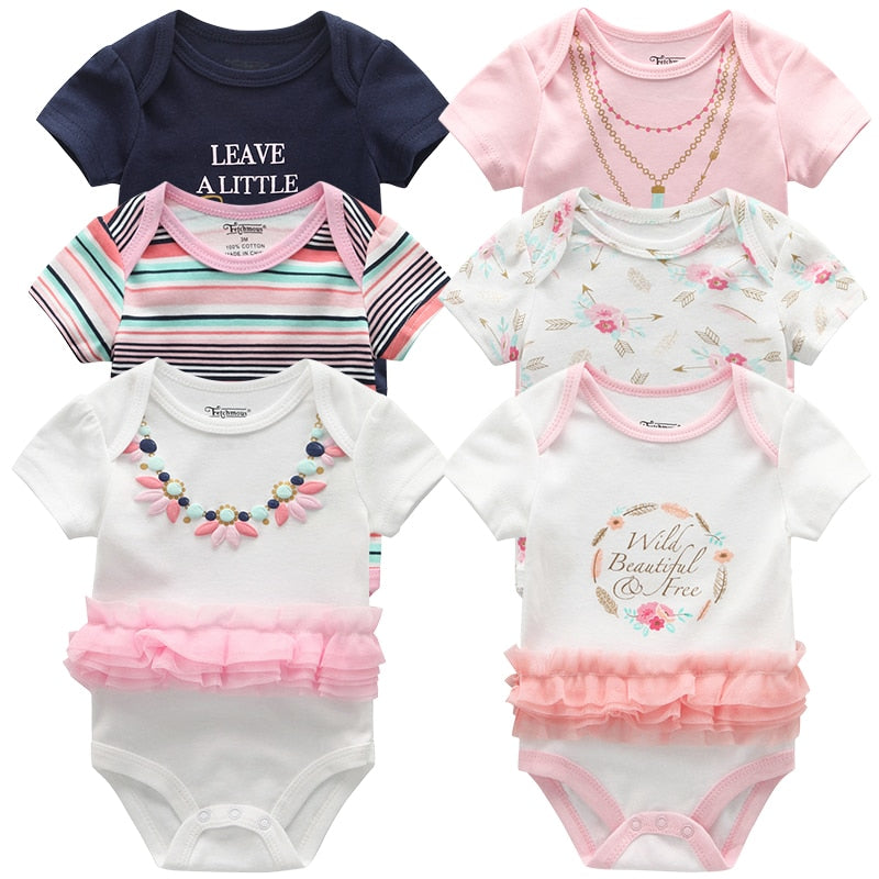 Body para bebês 6 estilos, roupas para meninas manga curta com desenhos animados