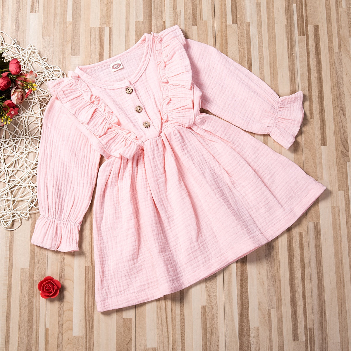 Vestido Sólido Manga Longa - 1 a 5 anos