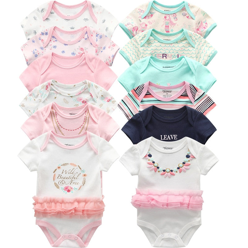 Body para bebês 6 estilos, roupas para meninas manga curta com desenhos animados