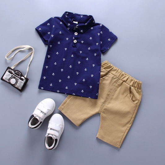 Conjunto de Roupas de Verão Para Meninos Com Duas Peças (Camisa + Bermuda) - 9 Meses a 4 Anos