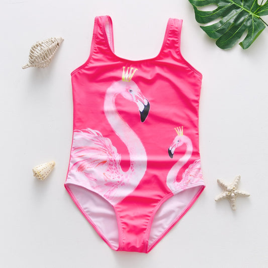 Maiô flamingo rosa para crianças de 3 a 10 anos