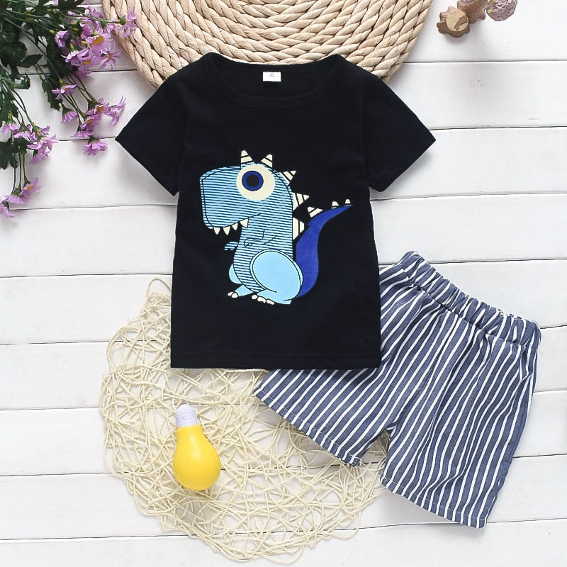 Conjunto de Roupas de Verão Para Meninos Com Duas Peças (Camisa + Bermuda) - 9 Meses a 4 Anos