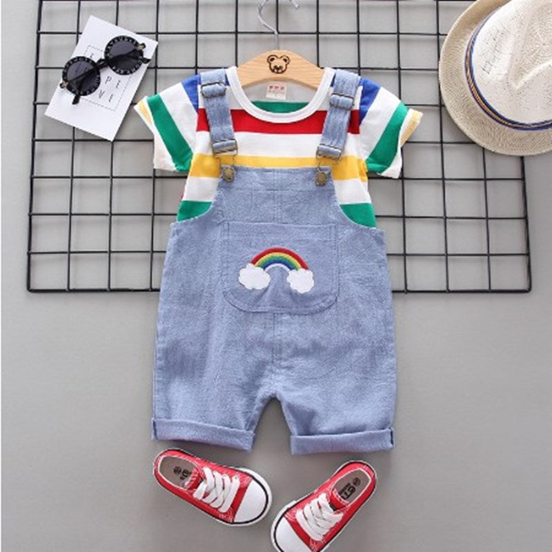 Conjunto de Roupas de Verão Para Meninos Com Duas Peças (Camisa + Bermuda) - 9 Meses a 4 Anos