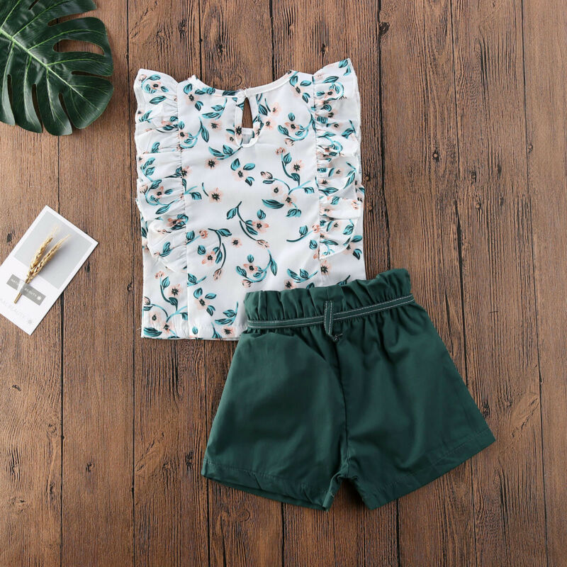 Conjunto Blusa e Short Verde Floral - 2 a 7 anos