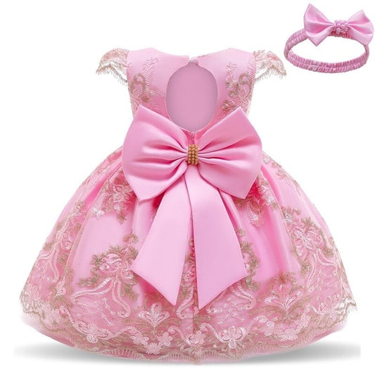 Vestido elegante de renda 3 a 24 meses - Rosa