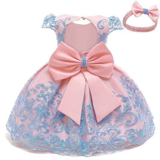 Vestido elegante de renda 3 a 24 meses - Rosa/Azul