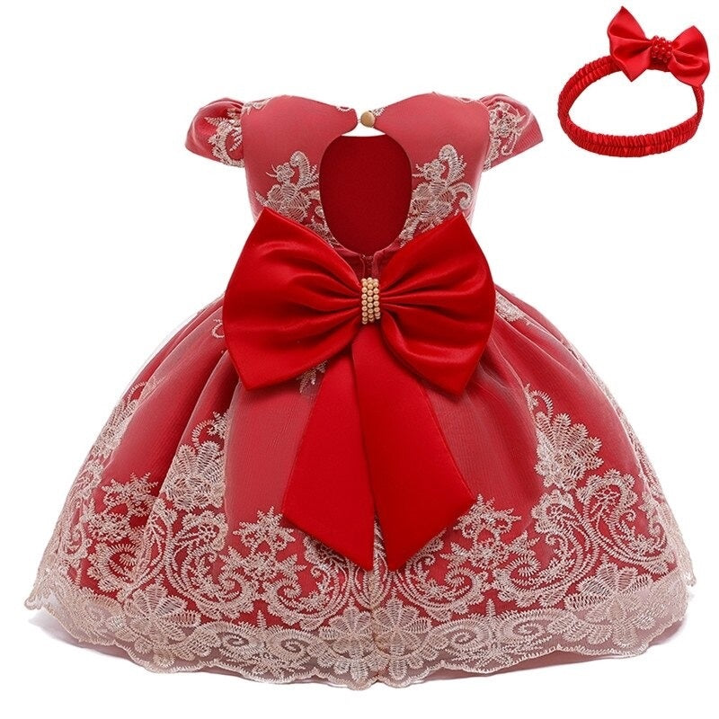 Vestido elegante de renda 3 a 24 meses - Vermelho/Bordado