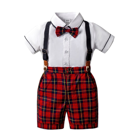 Conjunto Camisa Branca e Short Xadrez Colorido - 12 meses a 7 anos