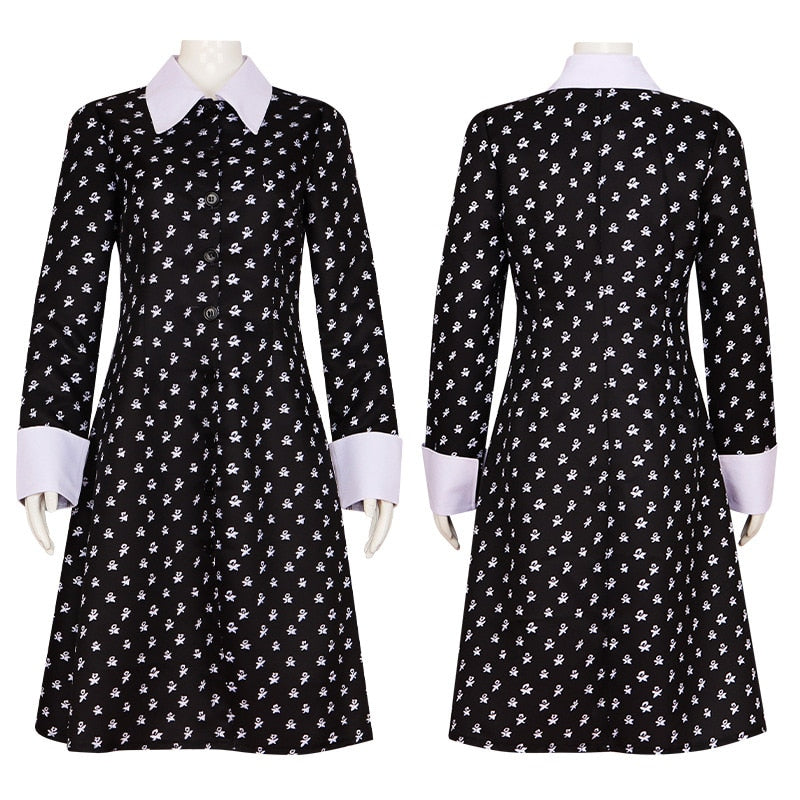Vestido estampado da Wandinha Addams - Infantil e Adulto