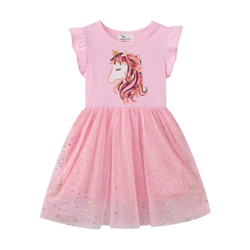 Vestido do unicórnio para meninas - 2 a 7 anos