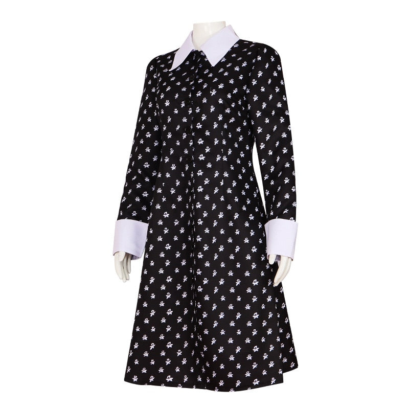 Vestido estampado da Wandinha Addams - Infantil e Adulto