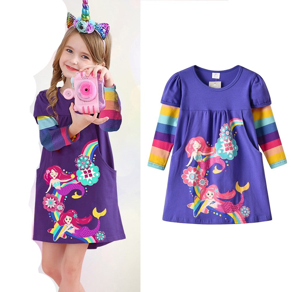 Vestido Manga Longa Colorido Coleção Nuvem - 3 a 12 anos