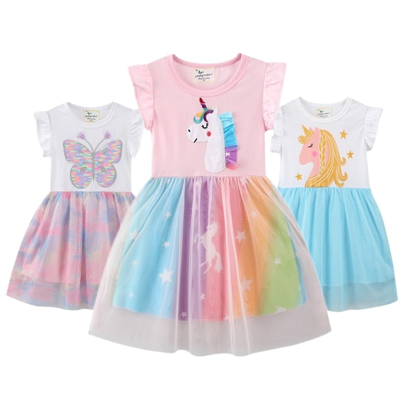 Vestido do unicórnio para meninas - 2 a 7 anos