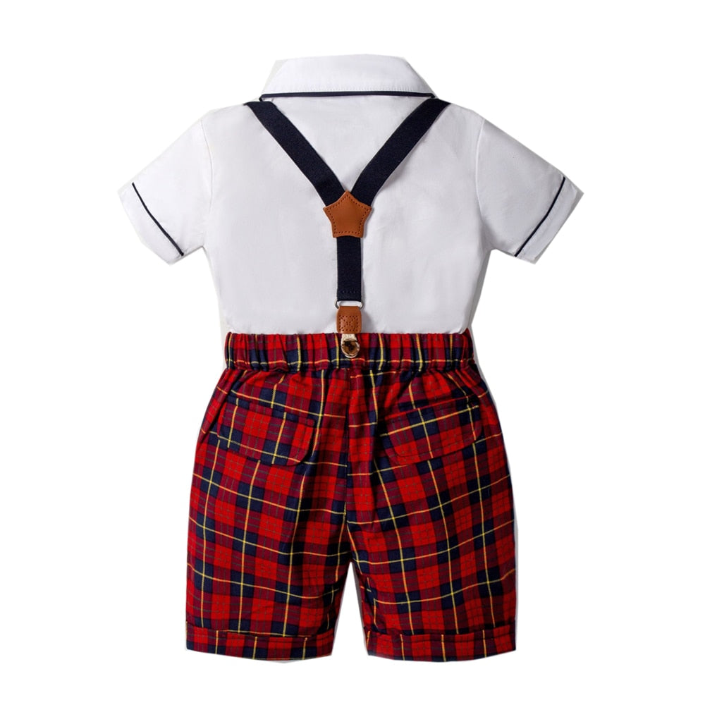 Conjunto Camisa Branca e Short Xadrez Colorido - 12 meses a 7 anos