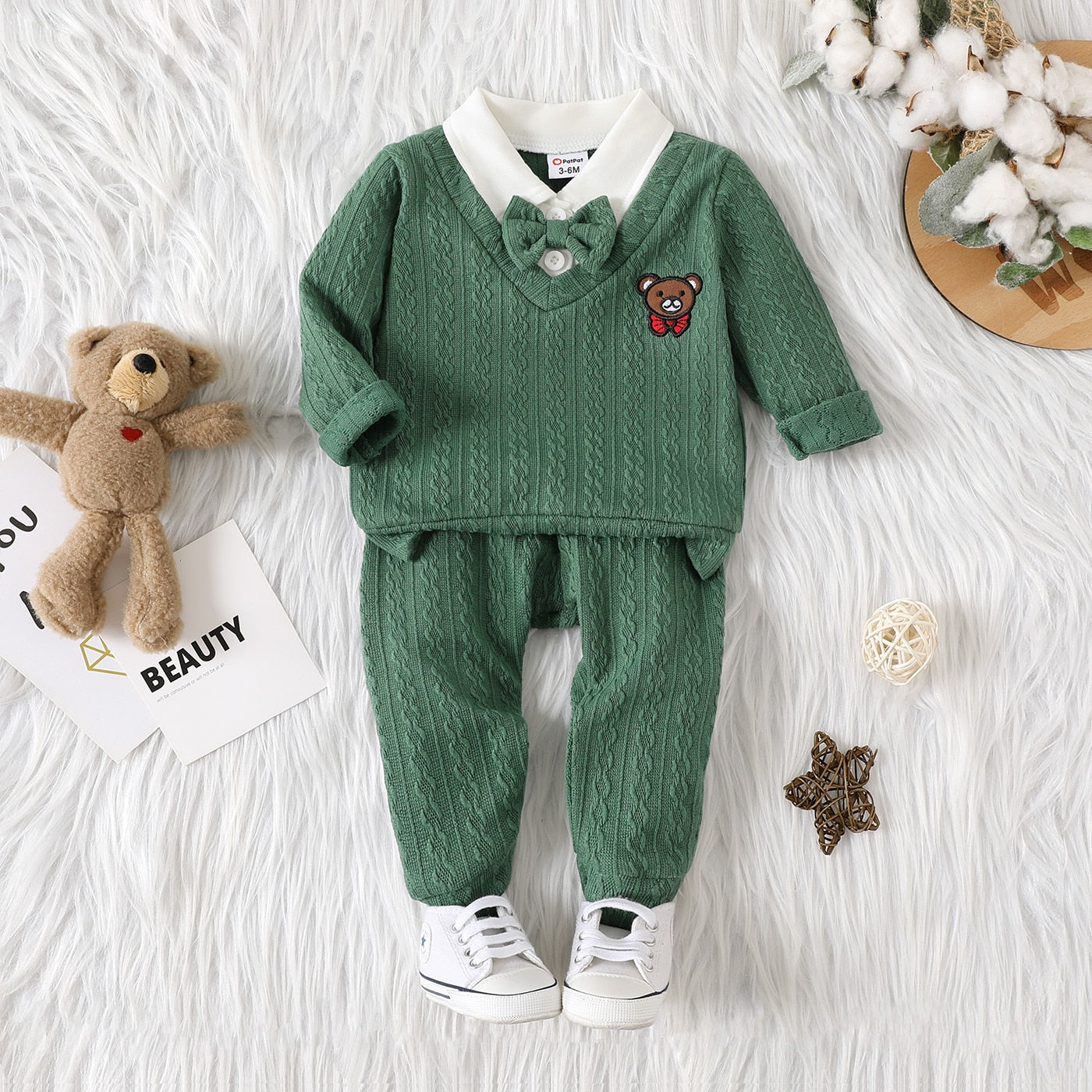 Conjunto Manga Longa Verde Ursinho - 3 a 24 meses