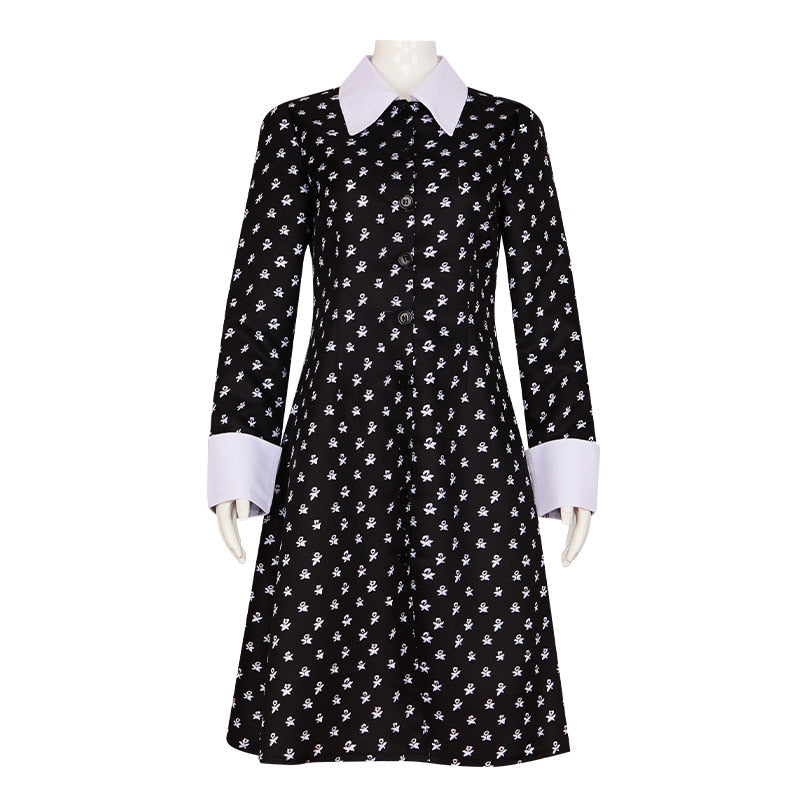 Vestido estampado da Wandinha Addams - Infantil e Adulto