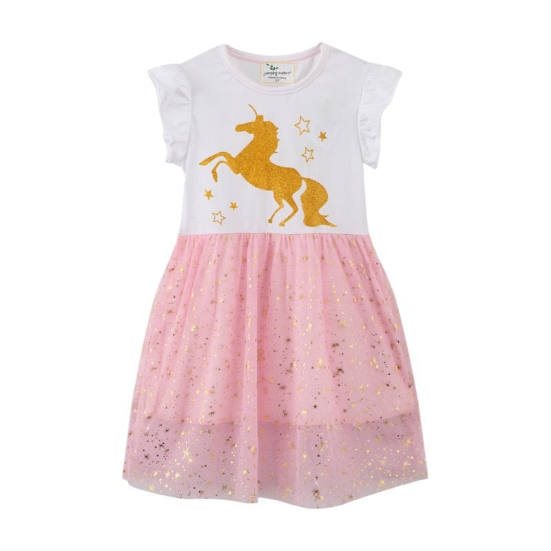 Vestido do unicórnio para meninas - 2 a 7 anos