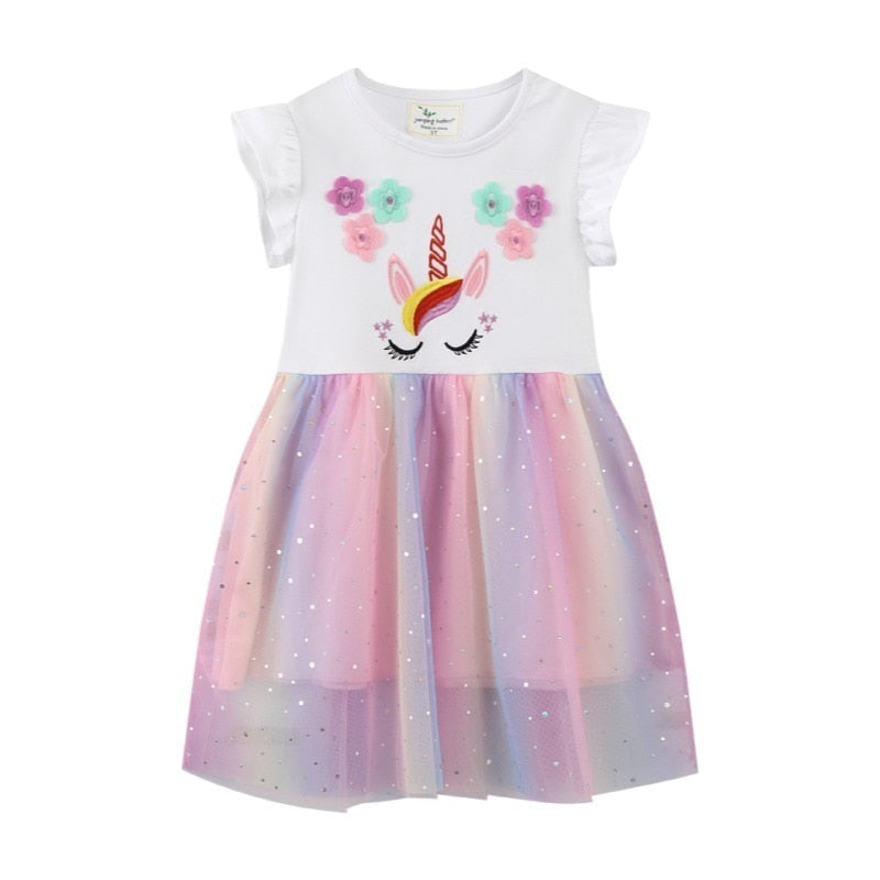 Vestido do unicórnio para meninas - 2 a 7 anos