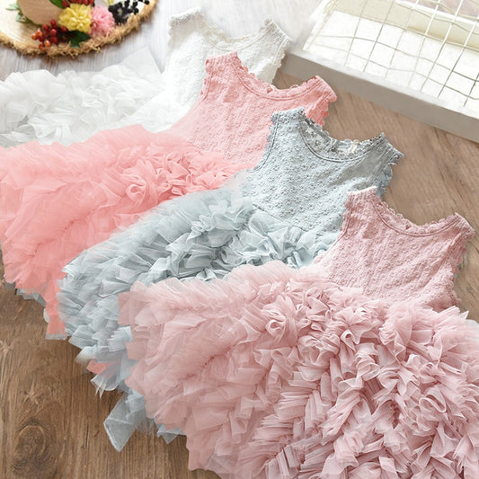 Vestido Sem Mangas com Saia de Tule - 3 a 8 anos