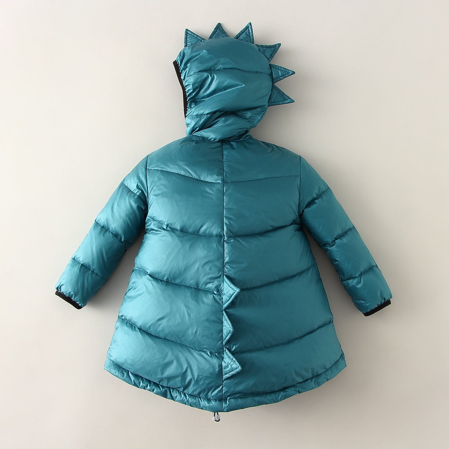 Casaco infantil de inverno com capuz e detalhe nas costas de dinossauro - 1 a 6 anos