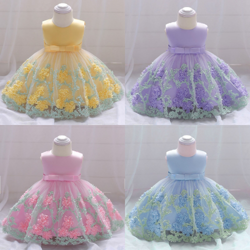 Vestido elegante floral para meninas - 3 meses a 2 anos