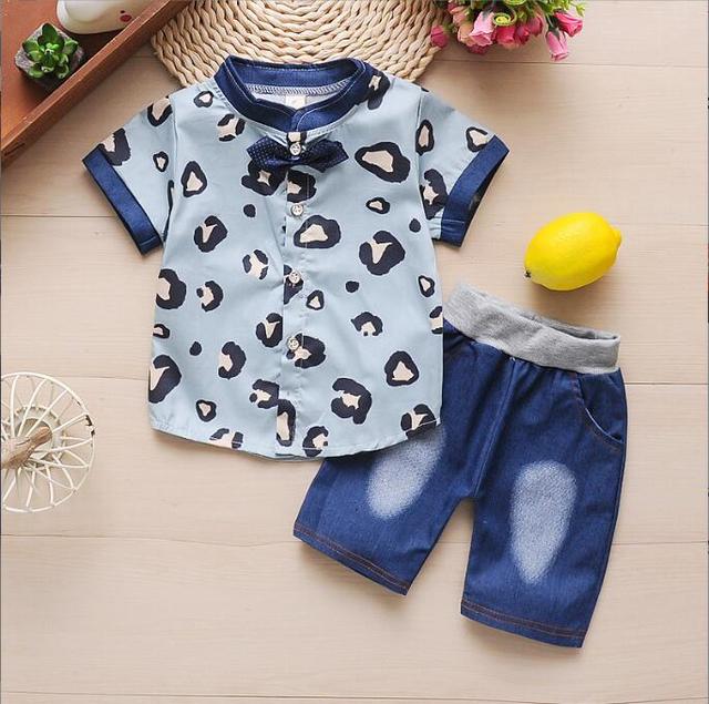 Conjunto de Roupas de Verão Para Meninos Com Duas Peças (Camisa + Bermuda) - 9 Meses a 4 Anos