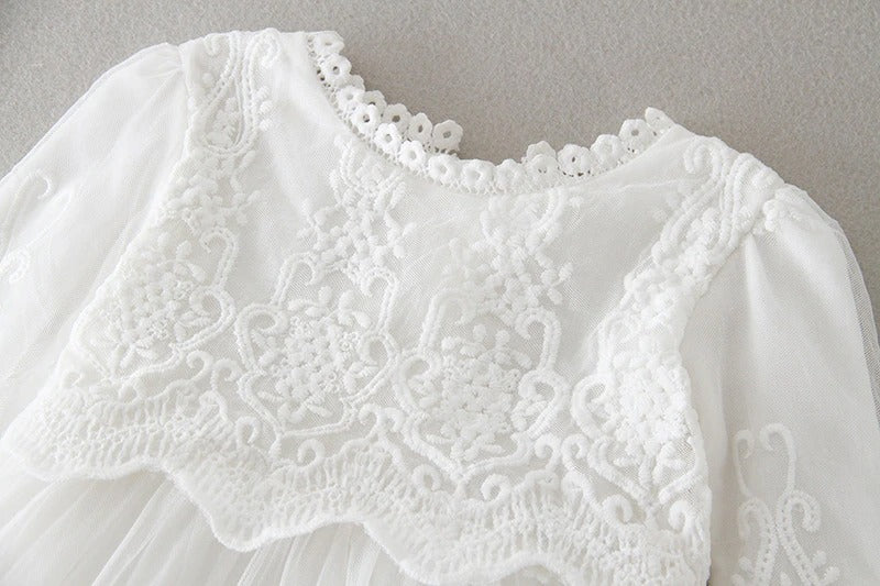 Vestido de Renda Mandrião para Batizado Manga Comprida - 3 a 24 meses
