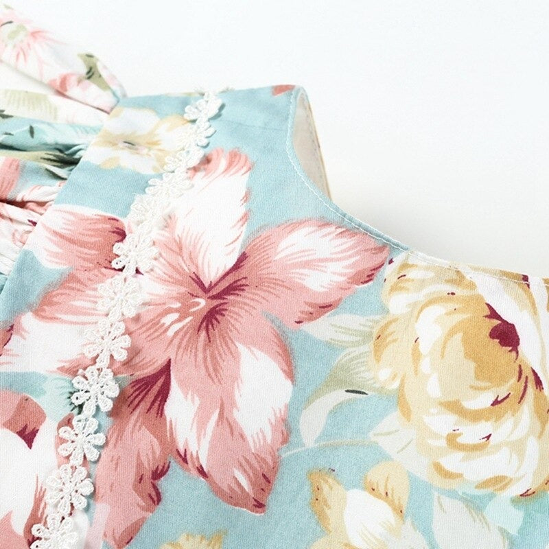 Vestido Florido Azul para meninas de 2 a 6 anos